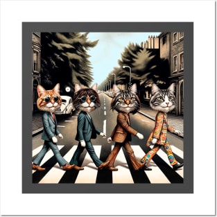 Feline Fab Four - Cat Beatles Abbey Road Parody Art Posters and Art